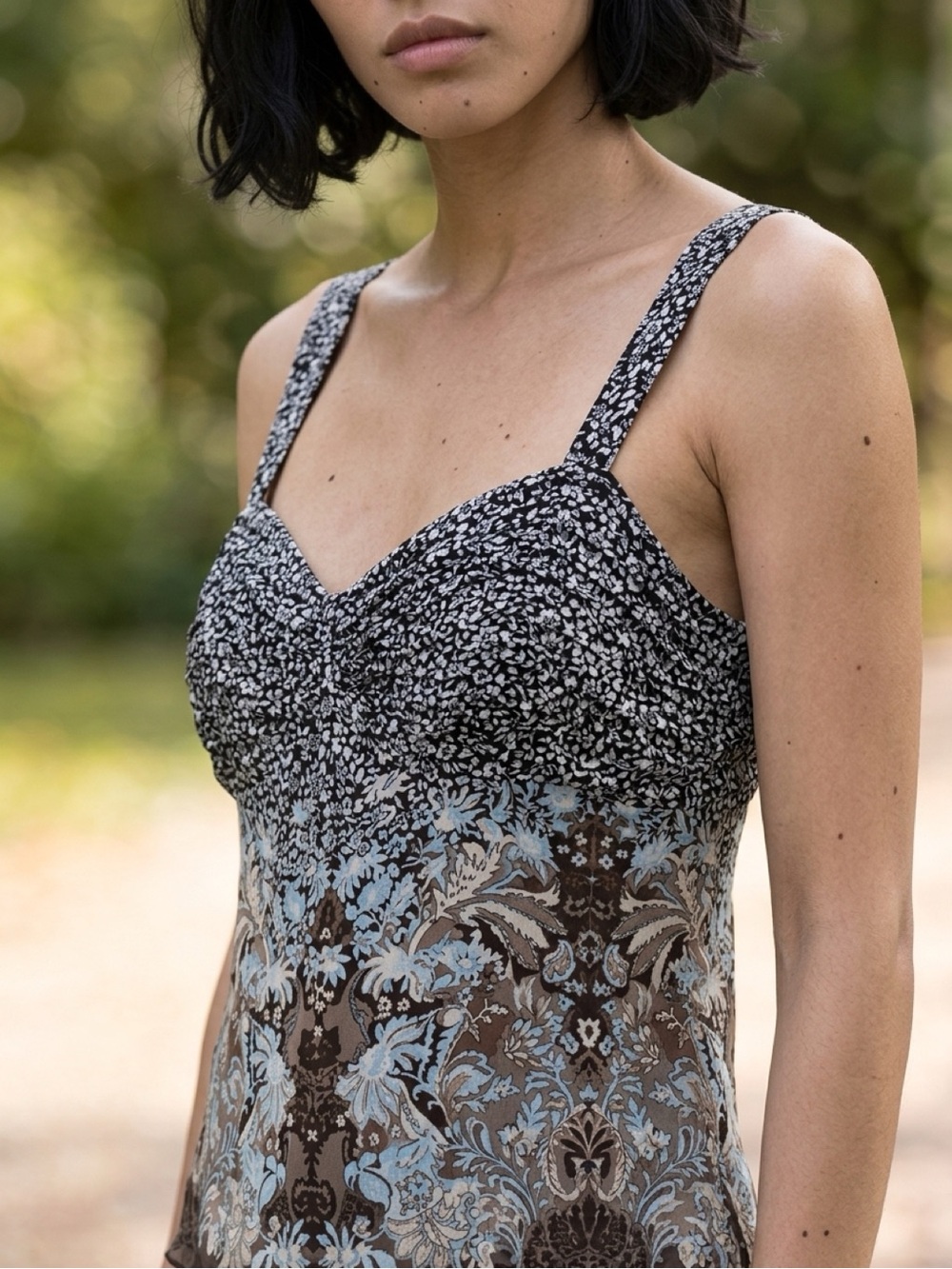 Ann Taylor Floral Brown & Blue Sleeveless Women's Top